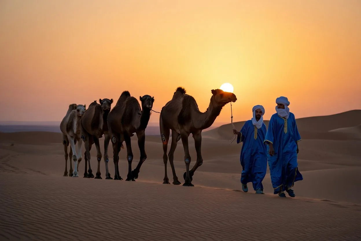 Sahara camel ride sunset Merzouga