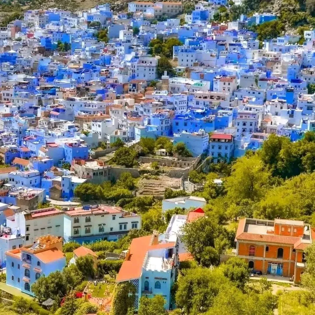 Panoramic view of Chefchaouen blue city Rif