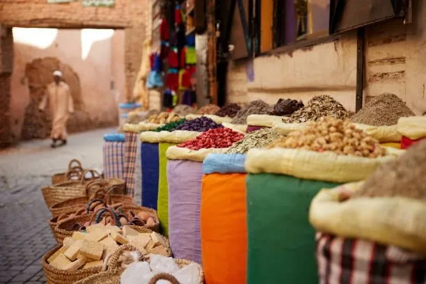 Moroccan spice souk colorful baskets